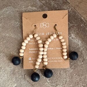 Black and Cream Beaded Earrings